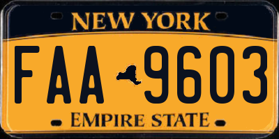 NY license plate FAA9603