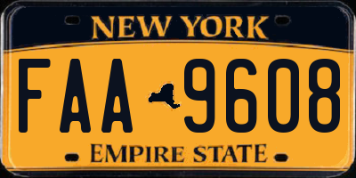 NY license plate FAA9608