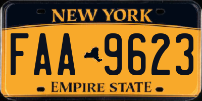 NY license plate FAA9623