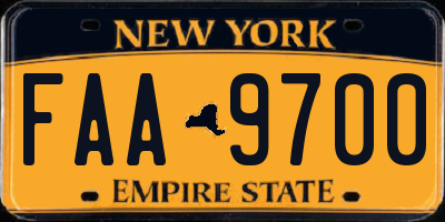 NY license plate FAA9700