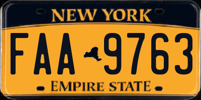 NY license plate FAA9763