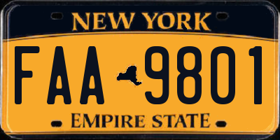 NY license plate FAA9801