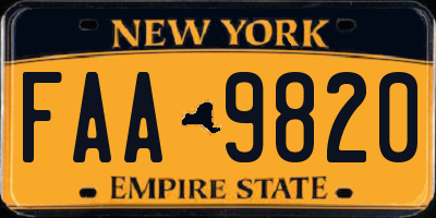 NY license plate FAA9820