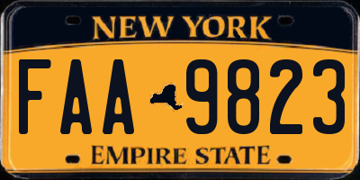 NY license plate FAA9823