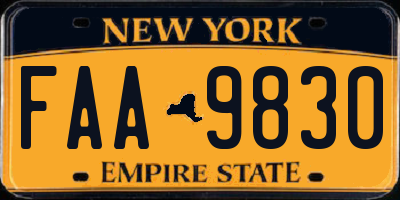 NY license plate FAA9830