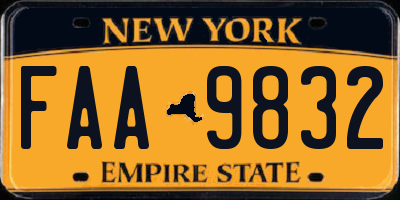 NY license plate FAA9832