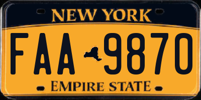 NY license plate FAA9870