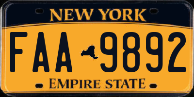 NY license plate FAA9892