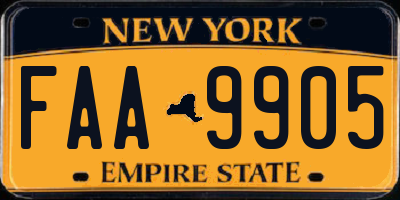 NY license plate FAA9905