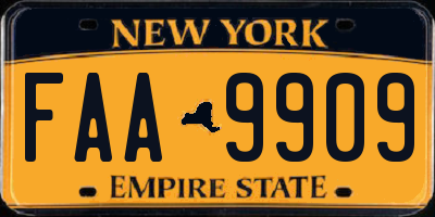 NY license plate FAA9909