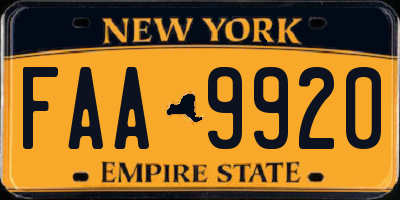 NY license plate FAA9920
