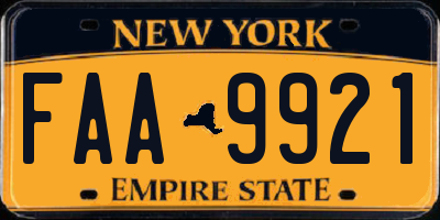 NY license plate FAA9921