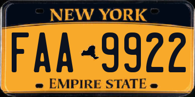 NY license plate FAA9922