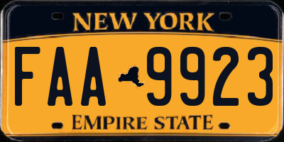 NY license plate FAA9923