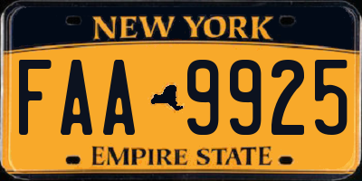 NY license plate FAA9925