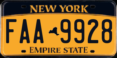 NY license plate FAA9928