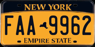 NY license plate FAA9962