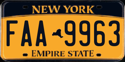 NY license plate FAA9963