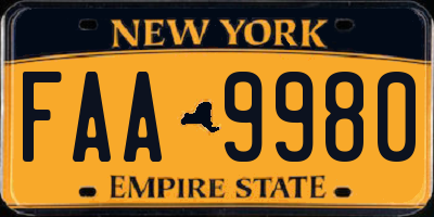 NY license plate FAA9980