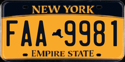 NY license plate FAA9981