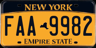 NY license plate FAA9982