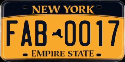 NY license plate FAB0017