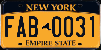 NY license plate FAB0031