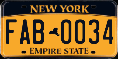 NY license plate FAB0034