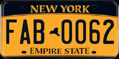 NY license plate FAB0062