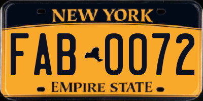 NY license plate FAB0072