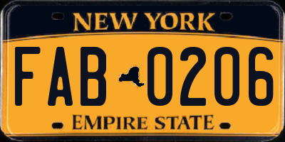 NY license plate FAB0206