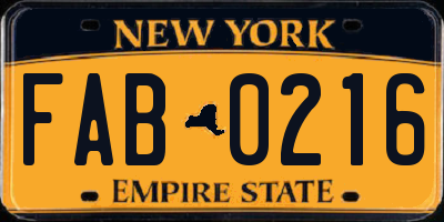 NY license plate FAB0216