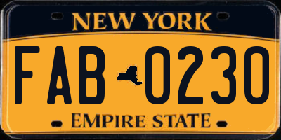 NY license plate FAB0230