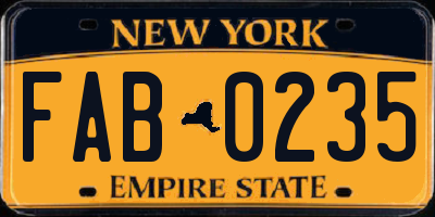 NY license plate FAB0235