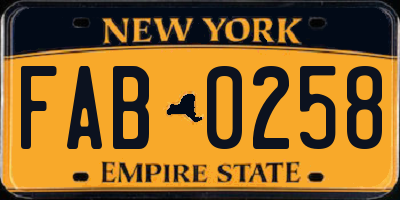 NY license plate FAB0258