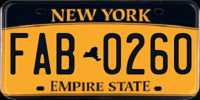NY license plate FAB0260