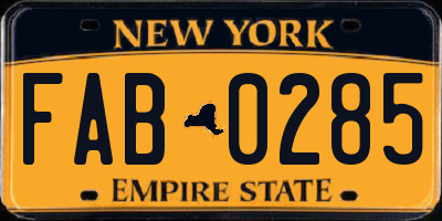 NY license plate FAB0285