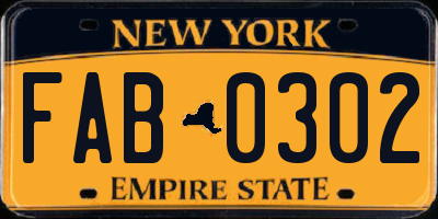 NY license plate FAB0302