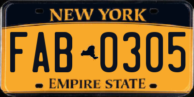 NY license plate FAB0305