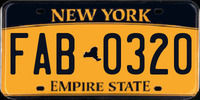 NY license plate FAB0320