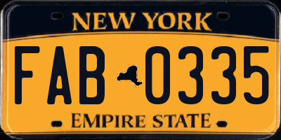 NY license plate FAB0335