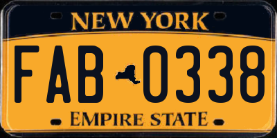 NY license plate FAB0338