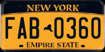 NY license plate FAB0360