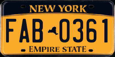 NY license plate FAB0361