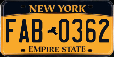 NY license plate FAB0362