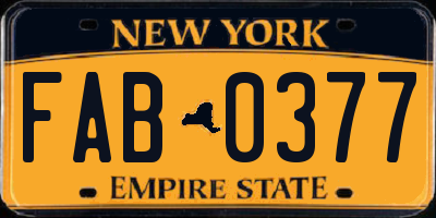 NY license plate FAB0377