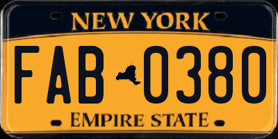 NY license plate FAB0380