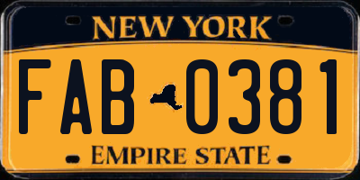 NY license plate FAB0381