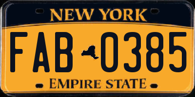 NY license plate FAB0385