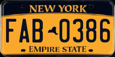 NY license plate FAB0386